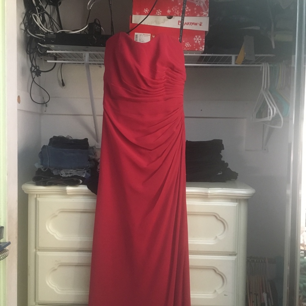 Red Strapless Chiffon Dress